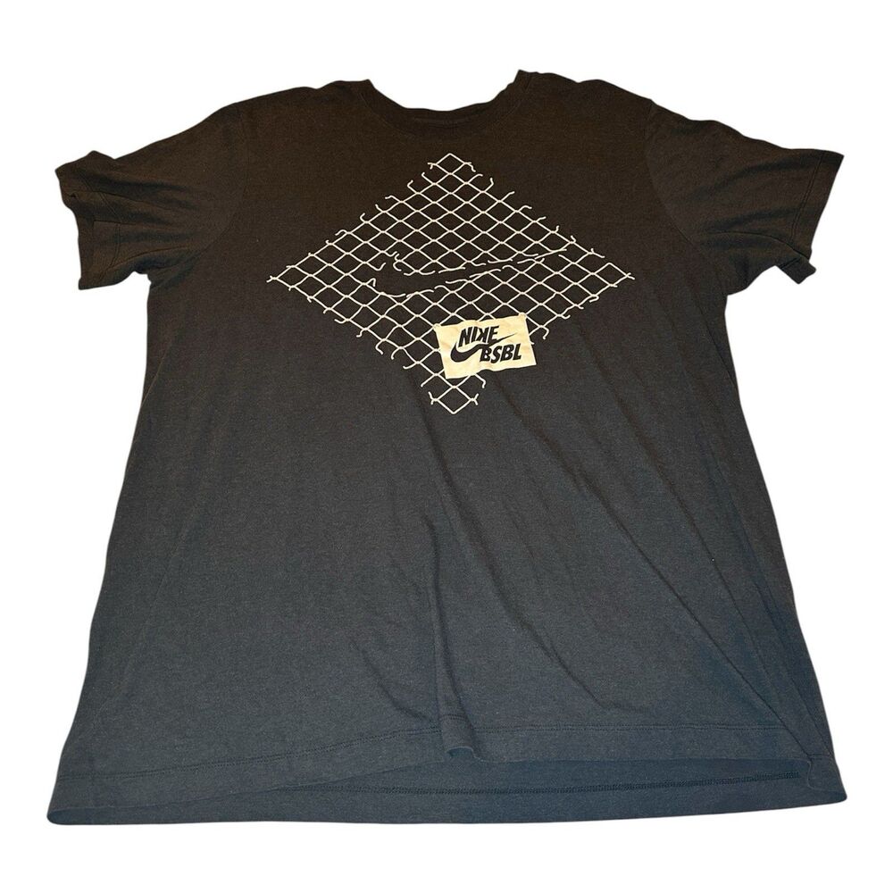 Nike BSBL Baseball Black Graphic T-Shirt Men's Size XL Chain Link Fence Swoosh